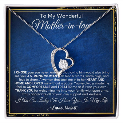 Forever Love Necklace | Personalized To My Wonderful Mother In Law Necklace From Daughter In Law A Strong Women Mother Birthday Mothers Day Christmas Customized Gift Box Message Card | teecentury