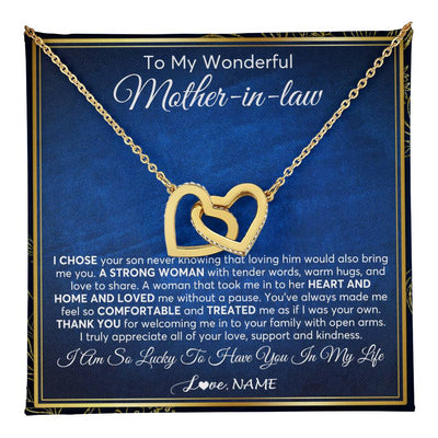 Interlocking Hearts Necklace 18K Yellow Gold Finish | 1 | Personalized To My Wonderful Mother In Law Necklace From Daughter In Law A Strong Women Mother Birthday Mothers Day Christmas Customized Gift Box Message Card | teecentury