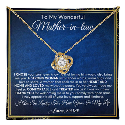 Love Knot Necklace 18K Yellow Gold Finish | 1 | Personalized To My Wonderful Mother In Law Necklace From Daughter In Law A Strong Women Mother Birthday Mothers Day Christmas Customized Gift Box Message Card | teecentury
