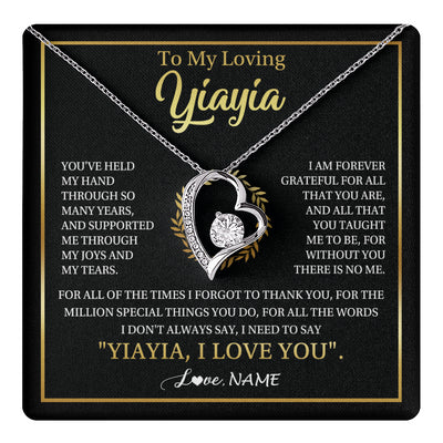 Forever Love Necklace 14K White Gold Finish | 1 | Personalized To My Yiayia Gifts Necklace From Granddaughter Grandson Grateful Thank You Yiayia Birthday Mothers Day Christmas Customized Gift Box Message Card | teecentury