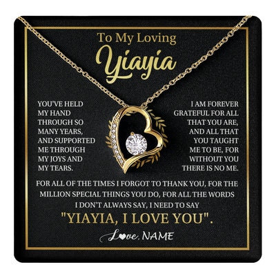Forever Love Necklace 18K Yellow Gold Finish | 1 | Personalized To My Yiayia Gifts Necklace From Granddaughter Grandson Grateful Thank You Yiayia Birthday Mothers Day Christmas Customized Gift Box Message Card | teecentury