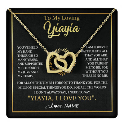 Interlocking Hearts Necklace 18K Yellow Gold Finish | 1 | Personalized To My Yiayia Gifts Necklace From Granddaughter Grandson Grateful Thank You Yiayia Birthday Mothers Day Christmas Customized Gift Box Message Card | teecentury