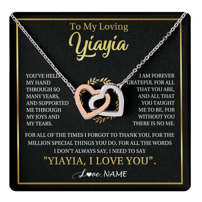 Interlocking Hearts Necklace Stainless Steel & Rose Gold Finish | 1 | Personalized To My Yiayia Gifts Necklace From Granddaughter Grandson Grateful Thank You Yiayia Birthday Mothers Day Christmas Customized Gift Box Message Card | teecentury