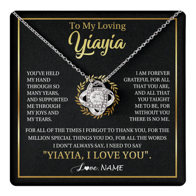 Love Knot Necklace 14K White Gold Finish | 1 | Personalized To My Yiayia Gifts Necklace From Granddaughter Grandson Grateful Thank You Yiayia Birthday Mothers Day Christmas Customized Gift Box Message Card | teecentury