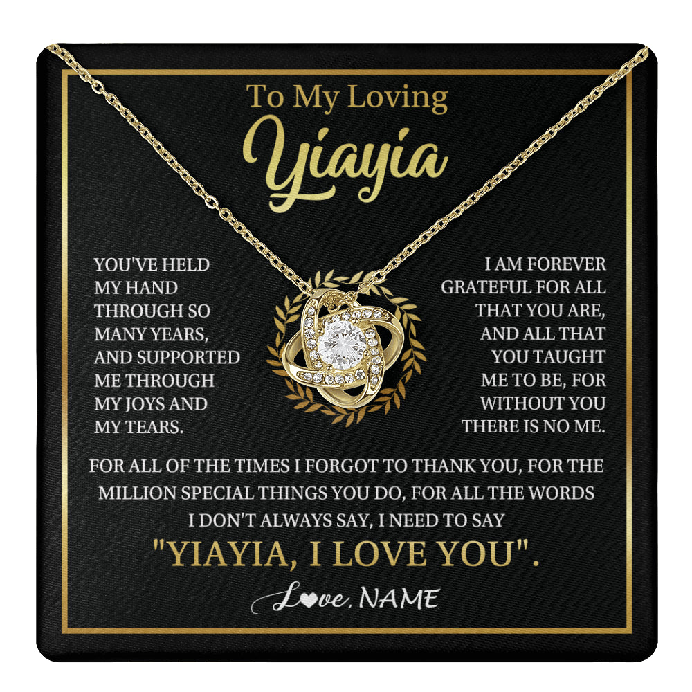 Love Knot Necklace 18K Yellow Gold Finish | 1 | Personalized To My Yiayia Gifts Necklace From Granddaughter Grandson Grateful Thank You Yiayia Birthday Mothers Day Christmas Customized Gift Box Message Card | teecentury