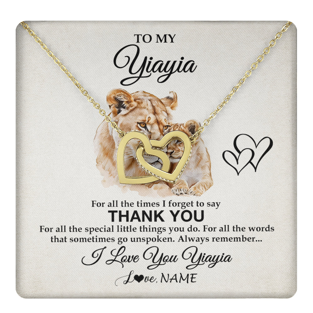 Interlocking Hearts Necklace 18K Yellow Gold Finish | 1 | Personalized To My Yiayia Necklace From Granddaughter Thank You Lion Yiayia Gift For Mothers Day Birthday Gift Christmas For Yiayia Gift Box Message Card | teecentury
