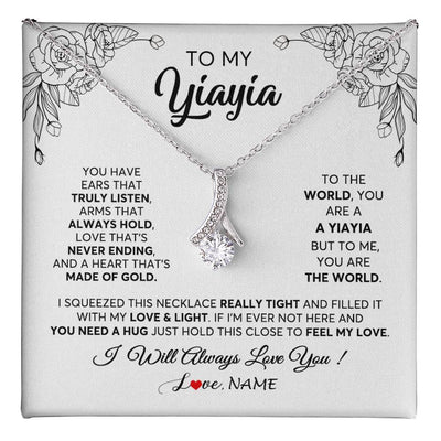 Alluring Beauty Necklace 14K White Gold Finish | 1 | Personalized To My Yiayia Necklace From Grandkids Granddaughter Hold This Close Feel My Love Yiayia Birthday Mothers Day Customized Gift Box Message Card | teecentury