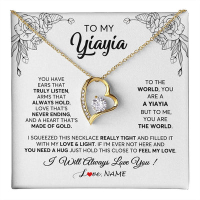 Forever Love Necklace 18K Yellow Gold Finish | 1 | Personalized To My Yiayia Necklace From Grandkids Granddaughter Hold This Close Feel My Love Yiayia Birthday Mothers Day Customized Gift Box Message Card | teecentury
