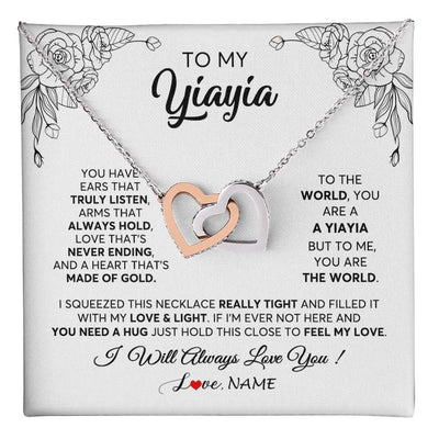 Interlocking Hearts Necklace Stainless Steel & Rose Gold Finish | 1 | Personalized To My Yiayia Necklace From Grandkids Granddaughter Hold This Close Feel My Love Yiayia Birthday Mothers Day Customized Gift Box Message Card | teecentury