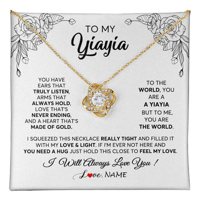 Love Knot Necklace 18K Yellow Gold Finish | 1 | Personalized To My Yiayia Necklace From Grandkids Granddaughter Hold This Close Feel My Love Yiayia Birthday Mothers Day Customized Gift Box Message Card | teecentury