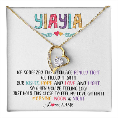Forever Love Necklace 18K Yellow Gold Finish | 1 | Personalized To My Yiayia Necklace From Grandkids Granddaughter We Squeezed This Necklace Yiayia Birthday Mothers Day Customized Gift Box Message Card | teecentury