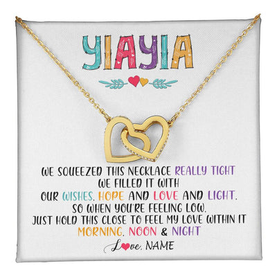 Interlocking Hearts Necklace 18K Yellow Gold Finish | 1 | Personalized To My Yiayia Necklace From Grandkids Granddaughter We Squeezed This Necklace Yiayia Birthday Mothers Day Customized Gift Box Message Card | teecentury