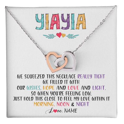 Interlocking Hearts Necklace Stainless Steel & Rose Gold Finish | 1 | Personalized To My Yiayia Necklace From Grandkids Granddaughter We Squeezed This Necklace Yiayia Birthday Mothers Day Customized Gift Box Message Card | teecentury