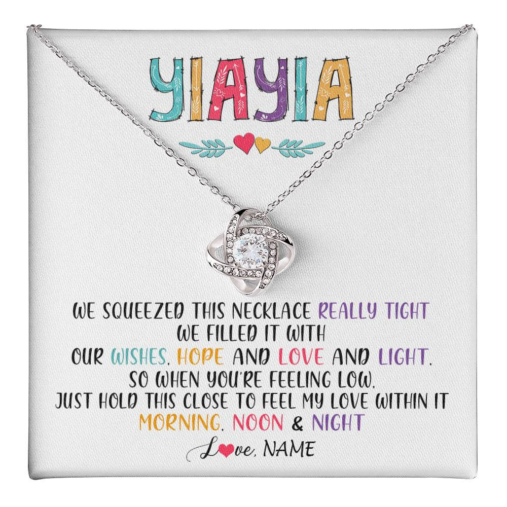Love Knot Necklace 14K White Gold Finish | 1 | Personalized To My Yiayia Necklace From Grandkids Granddaughter We Squeezed This Necklace Yiayia Birthday Mothers Day Customized Gift Box Message Card | teecentury