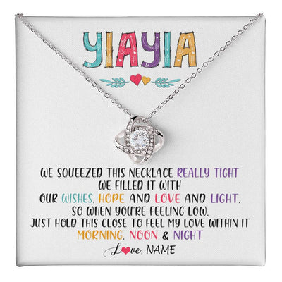 Love Knot Necklace 14K White Gold Finish | 1 | Personalized To My Yiayia Necklace From Grandkids Granddaughter We Squeezed This Necklace Yiayia Birthday Mothers Day Customized Gift Box Message Card | teecentury
