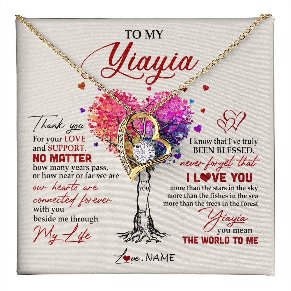 Forever Love Necklace 18K Yellow Gold Finish | 1 | Personalized To My Yiayia Necklace From Grandkids Never Forget That I Love You You Mean The World Yiayia Birthday Mothers Day Customized Gift Box Message Card | teecentury