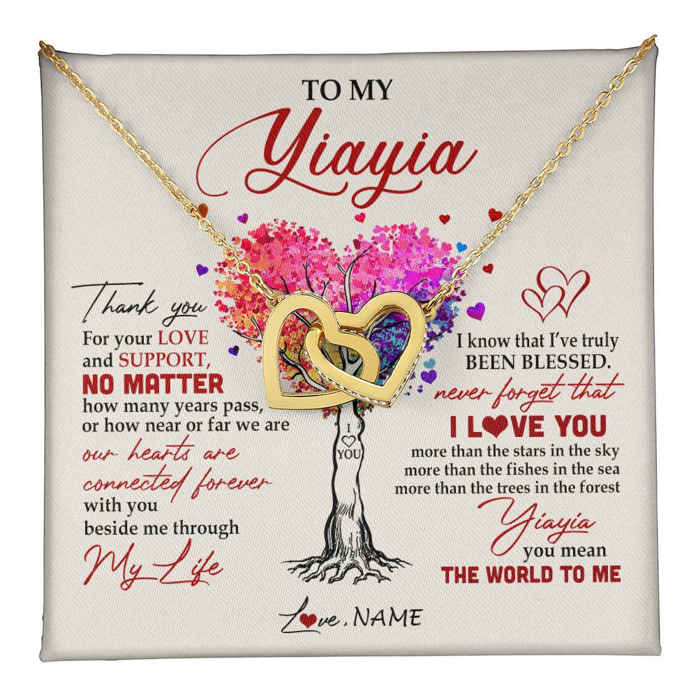 Interlocking Hearts Necklace 18K Yellow Gold Finish | 1 | Personalized To My Yiayia Necklace From Grandkids Never Forget That I Love You You Mean The World Yiayia Birthday Mothers Day Customized Gift Box Message Card | teecentury