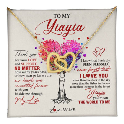 Interlocking Hearts Necklace 18K Yellow Gold Finish | 1 | Personalized To My Yiayia Necklace From Grandkids Never Forget That I Love You You Mean The World Yiayia Birthday Mothers Day Customized Gift Box Message Card | teecentury