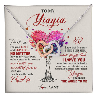 Interlocking Hearts Necklace Stainless Steel & Rose Gold Finish | 1 | Personalized To My Yiayia Necklace From Grandkids Never Forget That I Love You You Mean The World Yiayia Birthday Mothers Day Customized Gift Box Message Card | teecentury