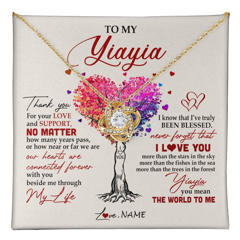Love Knot Necklace 18K Yellow Gold Finish | 1 | Personalized To My Yiayia Necklace From Grandkids Never Forget That I Love You You Mean The World Yiayia Birthday Mothers Day Customized Gift Box Message Card | teecentury