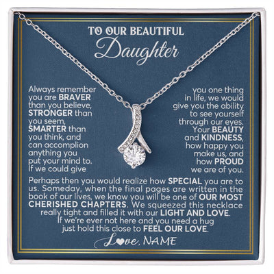 Alluring Beauty Necklace 14K White Gold Finish | 1 | Personalized To Our Beautiful Daughter Necklace From Mom Dad Always Remember Daughter Birthday Graduation Christmas Customized Gift Box Message Card | teecentury
