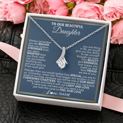 Alluring Beauty Necklace 14K White Gold Finish | 2 | Personalized To Our Beautiful Daughter Necklace From Mom Dad Always Remember Daughter Birthday Graduation Christmas Customized Gift Box Message Card | teecentury