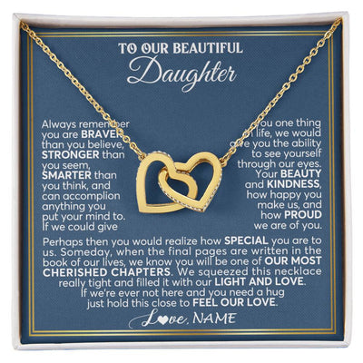 Interlocking Hearts Necklace 18K Yellow Gold Finish | 1 | Personalized To Our Beautiful Daughter Necklace From Mom Dad Always Remember Daughter Birthday Graduation Christmas Customized Gift Box Message Card | teecentury
