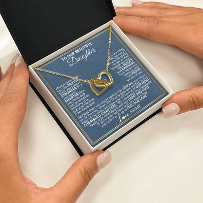 Interlocking Hearts Necklace 18K Yellow Gold Finish | 2 | Personalized To Our Beautiful Daughter Necklace From Mom Dad Always Remember Daughter Birthday Graduation Christmas Customized Gift Box Message Card | teecentury