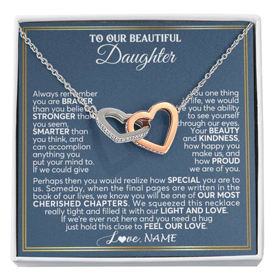 Interlocking Hearts Necklace Stainless Steel & Rose Gold Finish | 1 | Personalized To Our Beautiful Daughter Necklace From Mom Dad Always Remember Daughter Birthday Graduation Christmas Customized Gift Box Message Card | teecentury