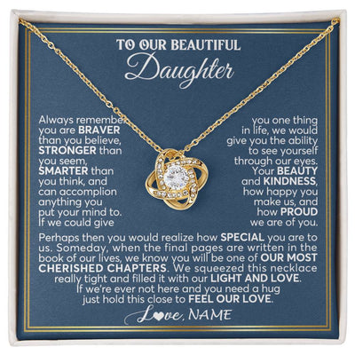 Love Knot Necklace 18K Yellow Gold Finish | 1 | Personalized To Our Beautiful Daughter Necklace From Mom Dad Always Remember Daughter Birthday Graduation Christmas Customized Gift Box Message Card | teecentury