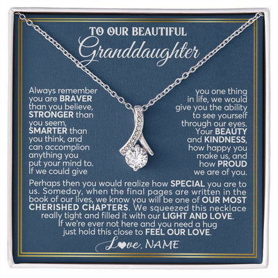 Alluring Beauty Necklace 14K White Gold Finish | 1 | Personalized To Our Beautiful Granddaughter Necklace From Grandma Grandpa Always Remember Granddaughter Birthday Christmas Customized Gift Box Message Card | teecentury