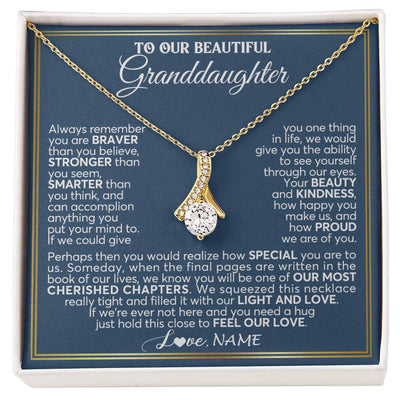 Alluring Beauty Necklace 18K Yellow Gold Finish | 1 | Personalized To Our Beautiful Granddaughter Necklace From Grandma Grandpa Always Remember Granddaughter Birthday Christmas Customized Gift Box Message Card | teecentury