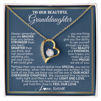 Forever Love Necklace 18K Yellow Gold Finish | 1 | Personalized To Our Beautiful Granddaughter Necklace From Grandma Grandpa Always Remember Granddaughter Birthday Christmas Customized Gift Box Message Card | teecentury