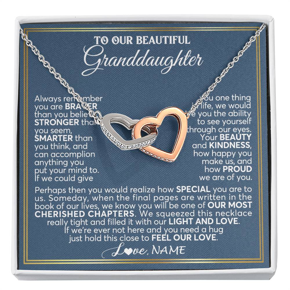 Interlocking Hearts Necklace Stainless Steel & Rose Gold Finish | 1 | Personalized To Our Beautiful Granddaughter Necklace From Grandma Grandpa Always Remember Granddaughter Birthday Christmas Customized Gift Box Message Card | teecentury