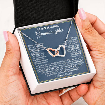 Interlocking Hearts Necklace Stainless Steel & Rose Gold Finish | 2 | Personalized To Our Beautiful Granddaughter Necklace From Grandma Grandpa Always Remember Granddaughter Birthday Christmas Customized Gift Box Message Card | teecentury