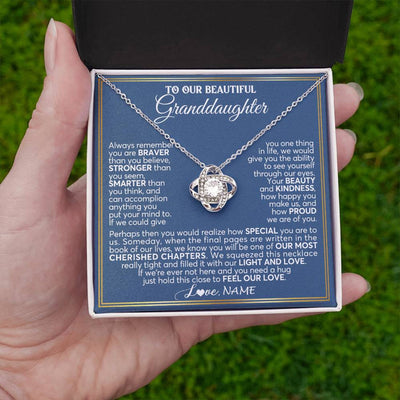 Love Knot Necklace 14K White Gold Finish | 2 | Personalized To Our Beautiful Granddaughter Necklace From Grandma Grandpa Always Remember Granddaughter Birthday Christmas Customized Gift Box Message Card | teecentury