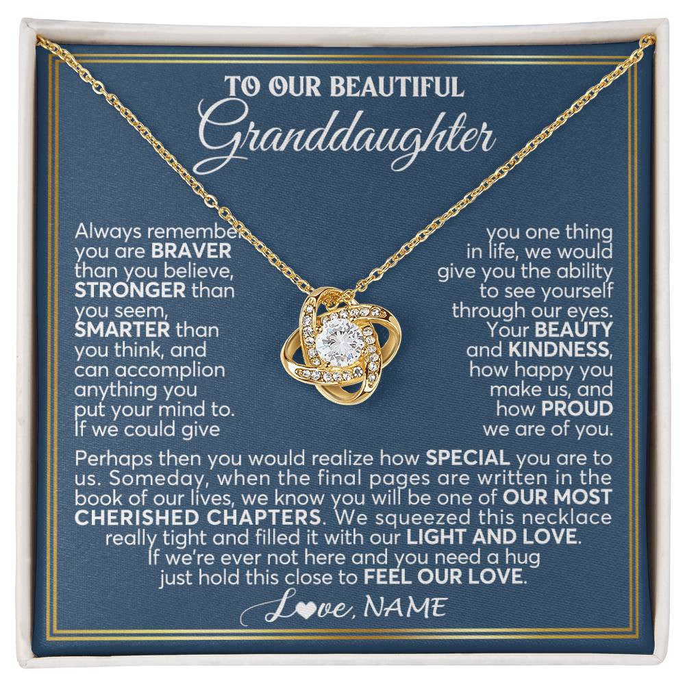 Love Knot Necklace 18K Yellow Gold Finish | 1 | Personalized To Our Beautiful Granddaughter Necklace From Grandma Grandpa Always Remember Granddaughter Birthday Christmas Customized Gift Box Message Card | teecentury