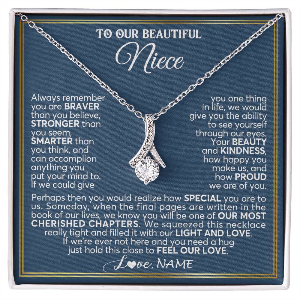 Alluring Beauty Necklace 14K White Gold Finish | 1 | Personalized To Our Beautiful Niece Necklace From Aunt Uncle Always Remember Stepdaughter Birthday Graduation Christmas Customized Gift Box Message Card | teecentury