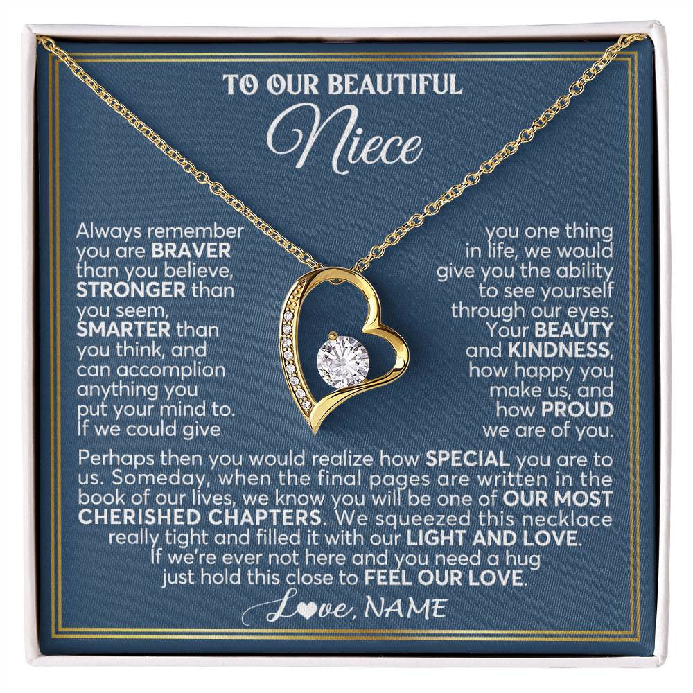 Forever Love Necklace 18K Yellow Gold Finish | 1 | Personalized To Our Beautiful Niece Necklace From Aunt Uncle Always Remember Stepdaughter Birthday Graduation Christmas Customized Gift Box Message Card | teecentury