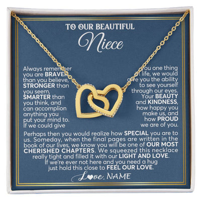 Interlocking Hearts Necklace 18K Yellow Gold Finish | 1 | Personalized To Our Beautiful Niece Necklace From Aunt Uncle Always Remember Stepdaughter Birthday Graduation Christmas Customized Gift Box Message Card | teecentury