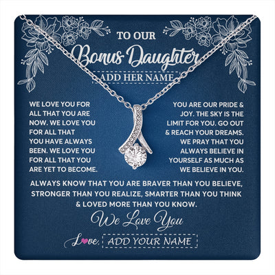 Alluring Beauty Necklace 14K White Gold Finish | 1 | Personalized To Our Bonus Daughter Gifts From Stepmom Necklace We Love You Jewelry Present Gift Stepdaughter Birthday Christmas Custom Gift Box Message Card | https://teecentury.