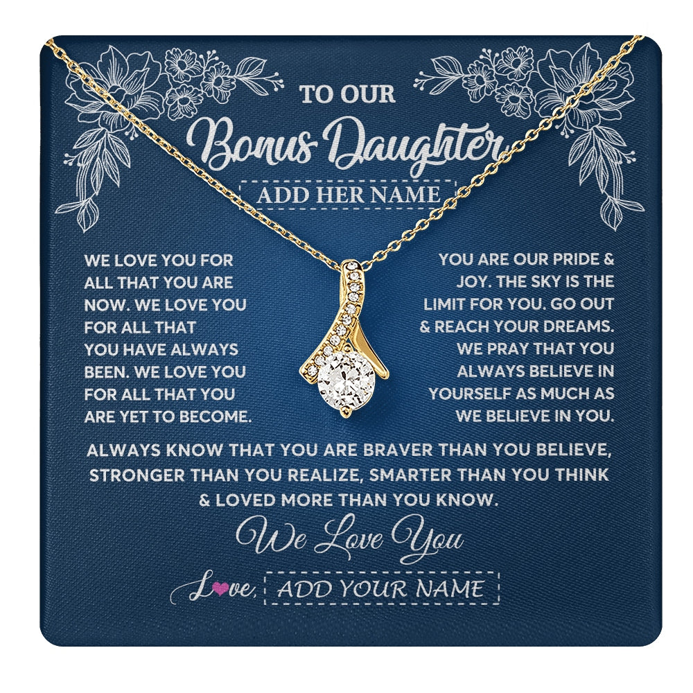 Alluring Beauty Necklace 18K Yellow Gold Finish | 1 | Personalized To Our Bonus Daughter Gifts From Stepmom Necklace We Love You Jewelry Present Gift Stepdaughter Birthday Christmas Custom Gift Box Message Card | https://teecentury.