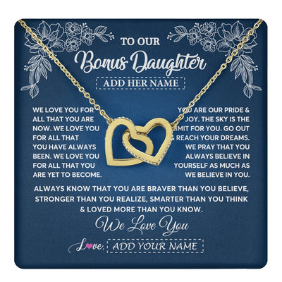 Interlocking Hearts Necklace 18K Yellow Gold Finish | 1 | Personalized To Our Bonus Daughter Gifts From Stepmom Necklace We Love You Jewelry Present Gift Stepdaughter Birthday Christmas Custom Gift Box Message Card | https://teecentury.