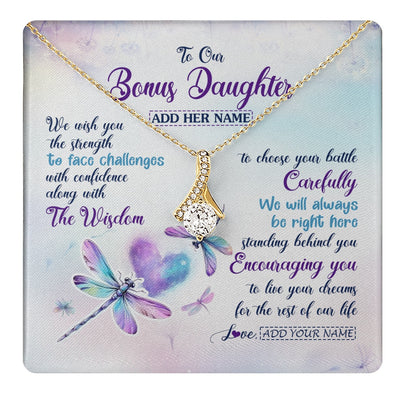 Alluring Beauty Necklace 18K Yellow Gold Finish | 1 | Personalized To Our Bonus Daughter Gifts Necklace From Stepmom Stepdad Always Be Right Here Dragonfly Birthday For Stepdaughter Christmas Gift Box Message Card | https://teecentury.