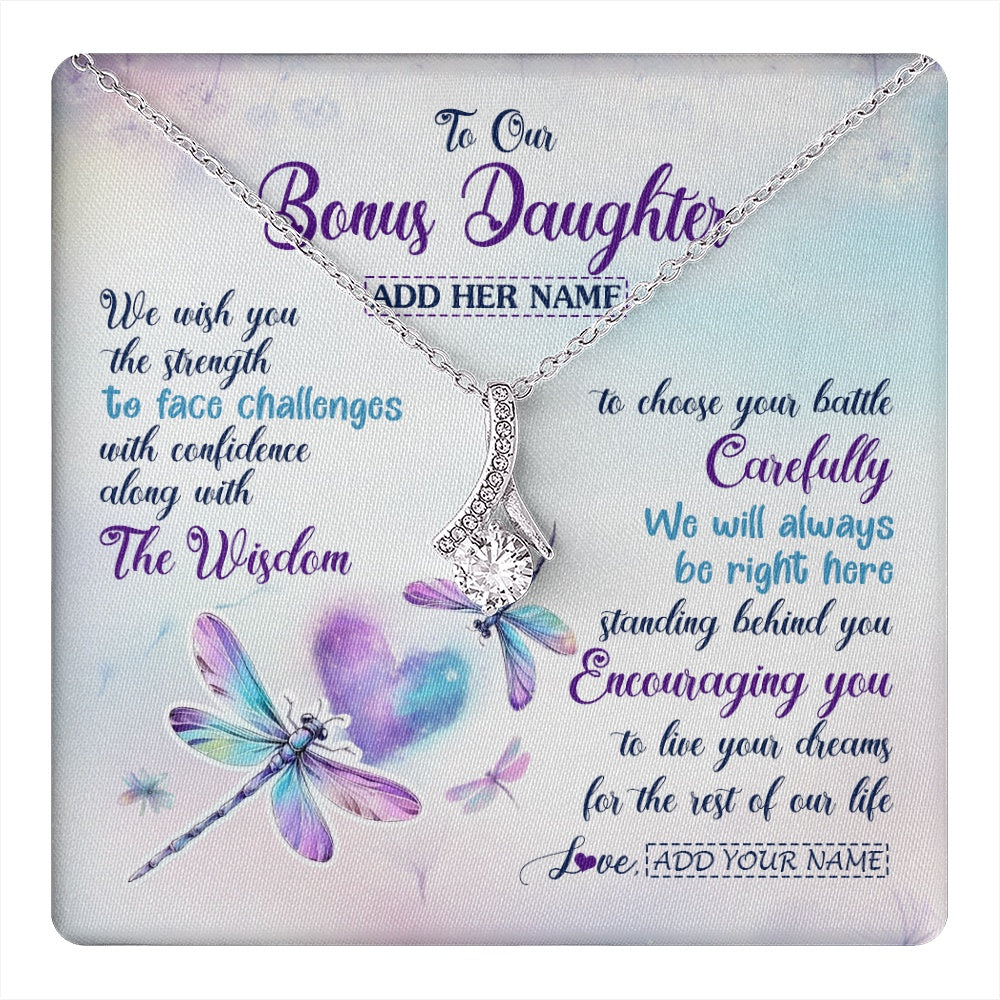 Alluring Beauty Necklace 14K White Gold Finish | 1 | Personalized To Our Bonus Daughter Gifts Necklace From Stepmom Stepdad Always Be Right Here Dragonfly Birthday For Stepdaughter Christmas Gift Box Message Card | https://teecentury.