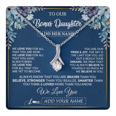 Alluring Beauty Necklace 14K White Gold Finish | 1 | Personalized To Our Bonus Daughter Necklace Gift From Stepdad We Love You Stepdaughter Birthday Gift Graduation Christmas Custom Gift Box Message Card | teecentury.myshopify