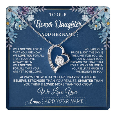 Forever Love Necklace 14K White Gold Finish | 1 | Personalized To Our Bonus Daughter Necklace Gift From Stepdad We Love You Stepdaughter Birthday Gift Graduation Christmas Custom Gift Box Message Card | teecentury.myshopify