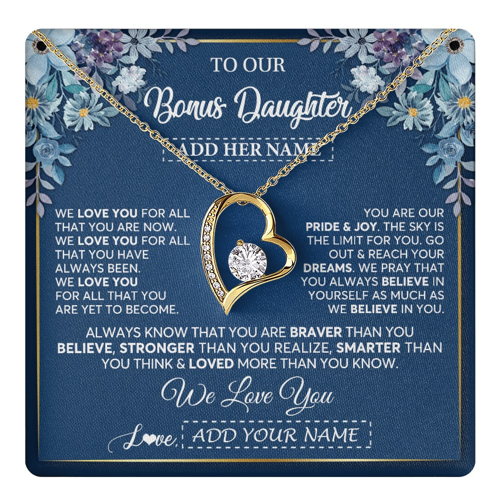 Forever Love Necklace 18K Yellow Gold Finish | 1 | Personalized To Our Bonus Daughter Necklace Gift From Stepdad We Love You Stepdaughter Birthday Gift Graduation Christmas Custom Gift Box Message Card | teecentury.myshopify