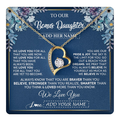 Forever Love Necklace 18K Yellow Gold Finish | 1 | Personalized To Our Bonus Daughter Necklace Gift From Stepdad We Love You Stepdaughter Birthday Gift Graduation Christmas Custom Gift Box Message Card | teecentury.myshopify