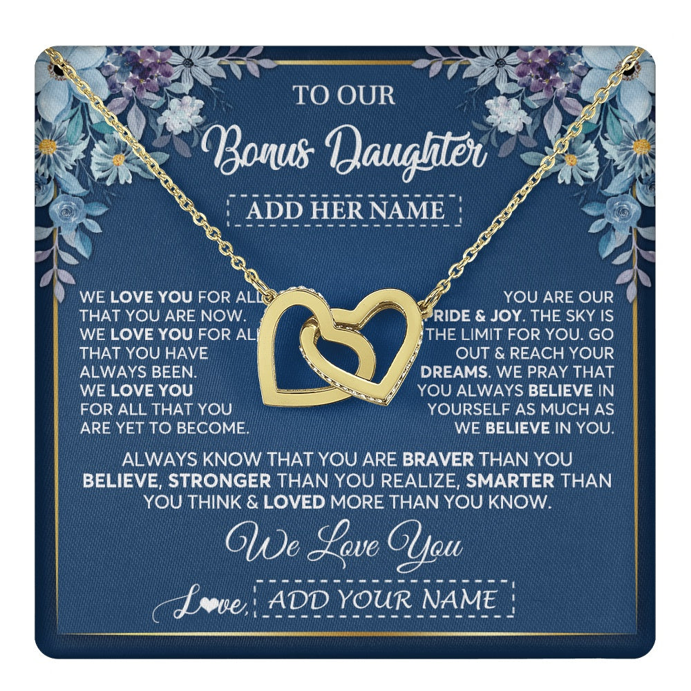 Interlocking Hearts Necklace 18K Yellow Gold Finish | 1 | Personalized To Our Bonus Daughter Necklace Gift From Stepdad We Love You Stepdaughter Birthday Gift Graduation Christmas Custom Gift Box Message Card | teecentury.myshopify
